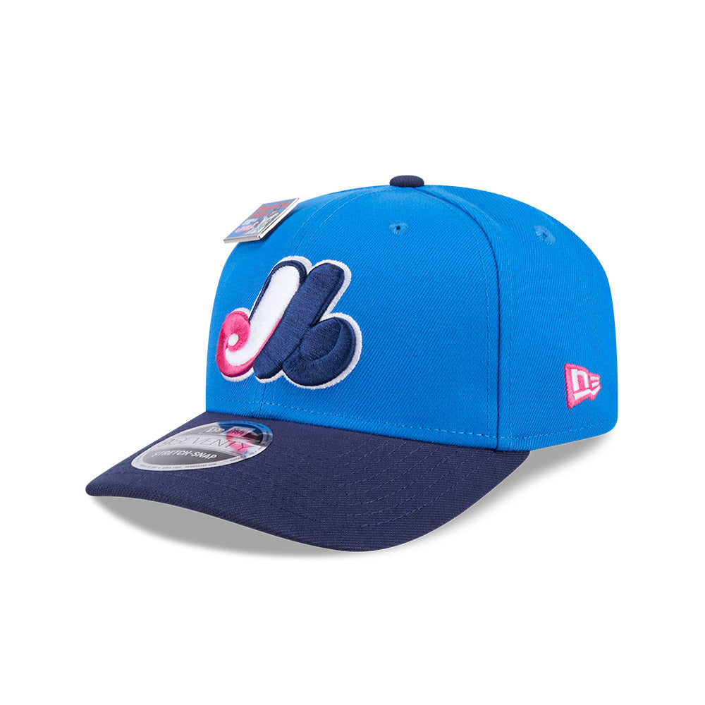 NEW ERA X BIG LEAGUE CHEW MONTREAL EXPOS NAVY VISOR MED BLUE 9SEVENTY STRETCH SNAP CAP