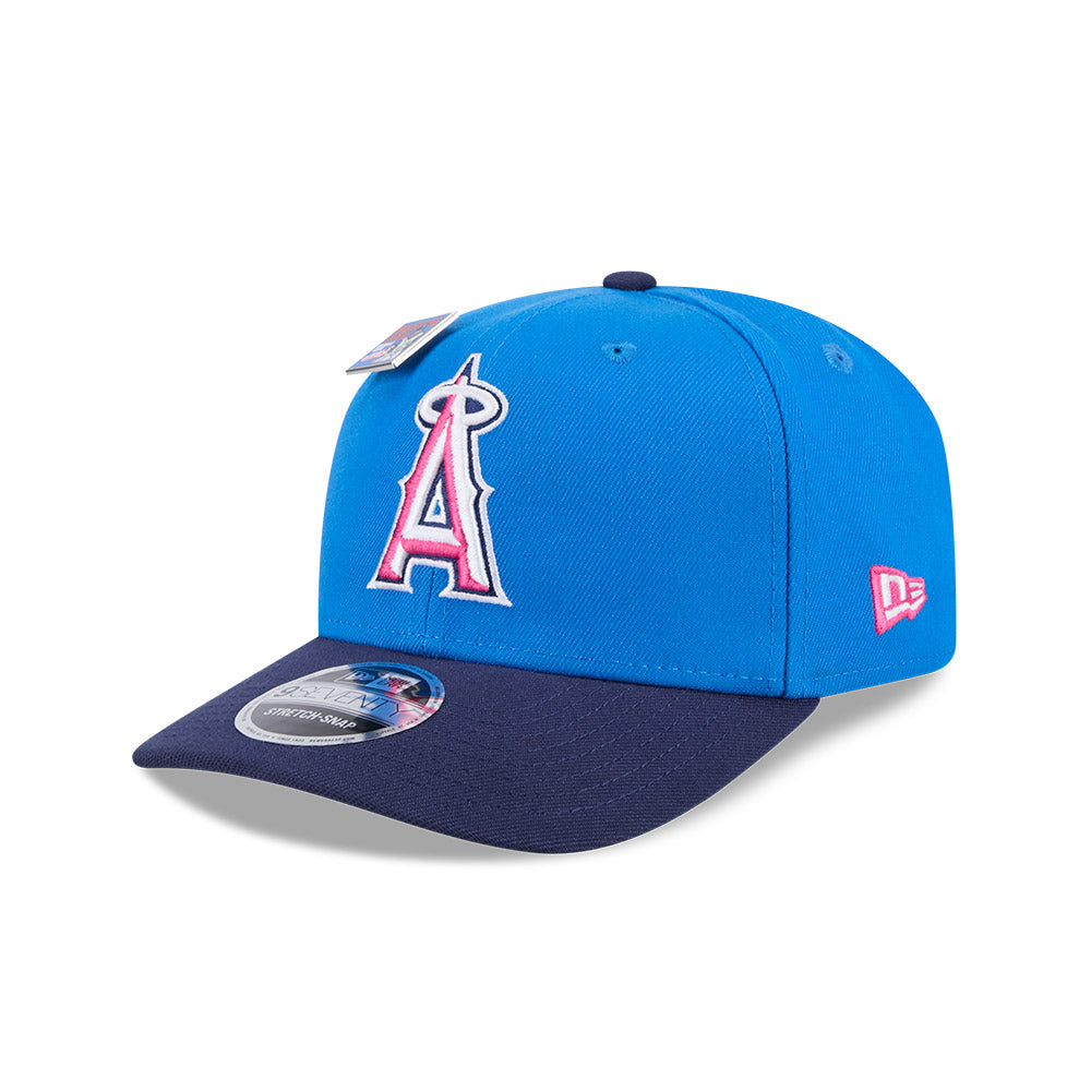 NEW ERA X BIG LEAGUE CHEW ANAHEIM ANGELS NAVY VISOR MED BLUE 9SEVENTY STRETCH SNAP CAP