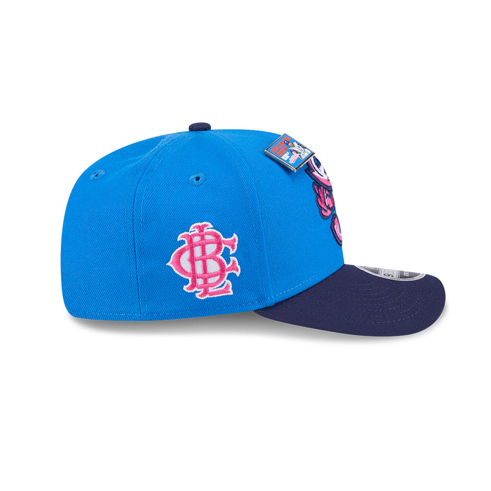 NEW ERA X BIG LEAGUE CHEW JACKSONVILLE JUMBO SHRIMP NAVY VISOR MED BLUE 9SEVENTY STRETCH SNAP CAP