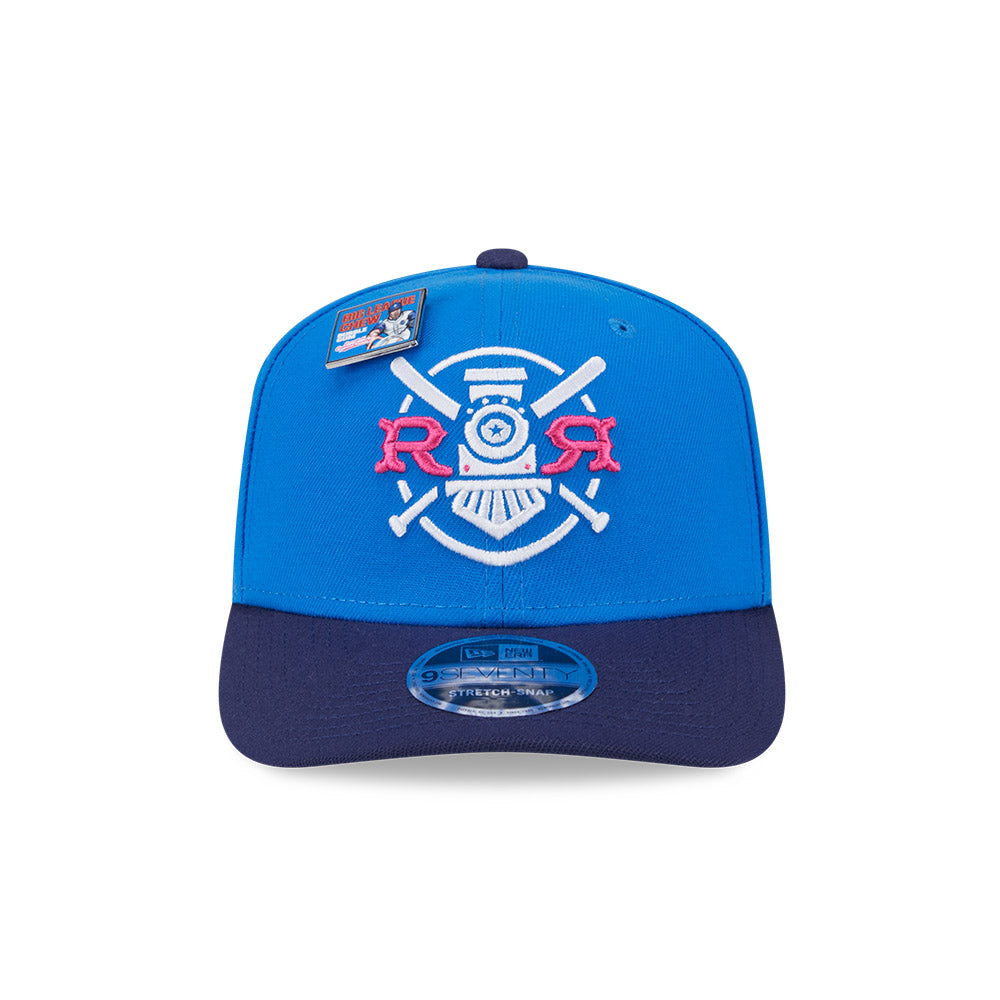 NEW ERA X BIG LEAGUE CHEW ROUND ROCK EXPRESS NAVY VISOR MED BLUE 9SEVENTY STRETCH SNAP CAP