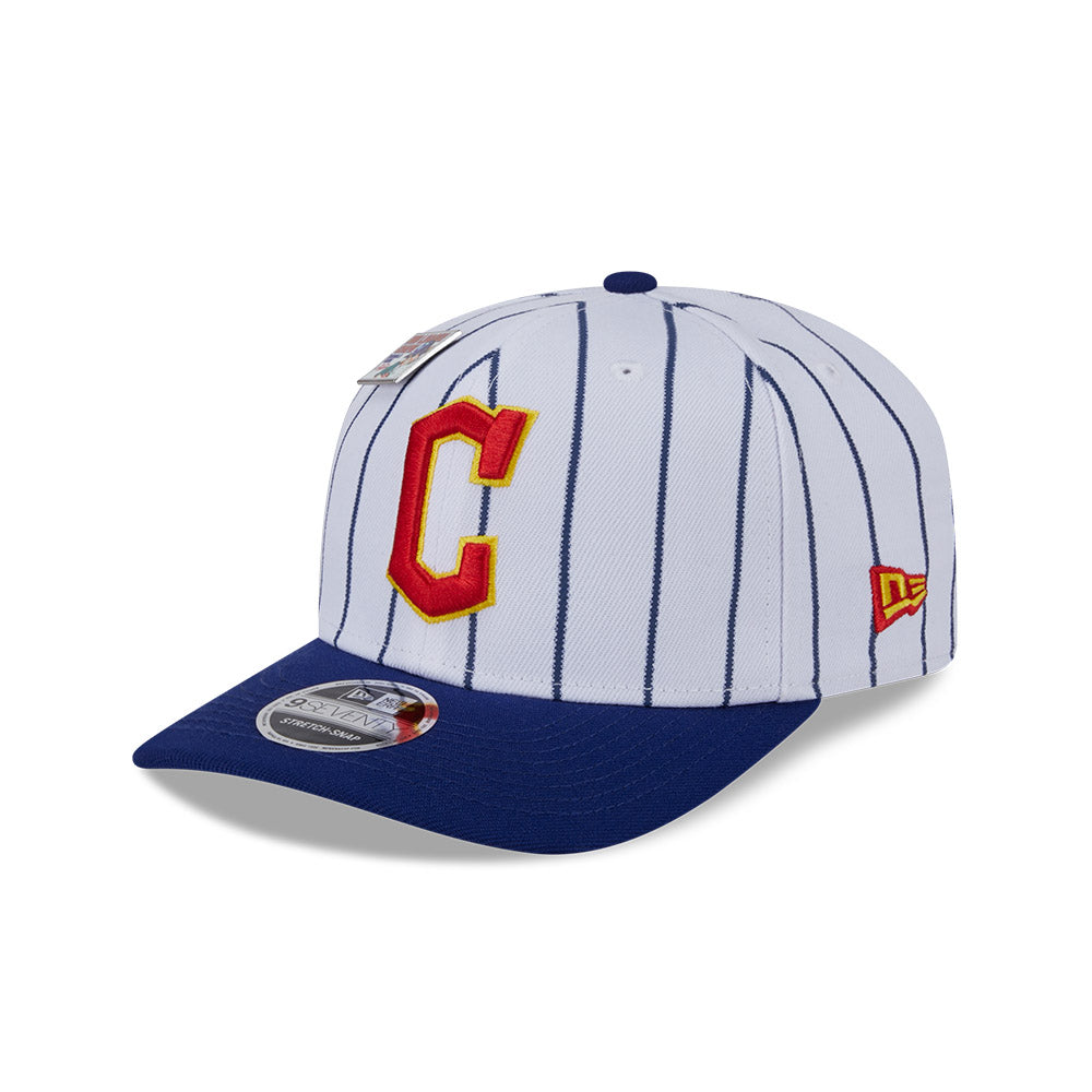 NEW ERA X BIG LEAGUE CHEW CLEVELAND GUARDIANS NAVY VISOR WHITE 9SEVENTY STRETCH SNAP CAP