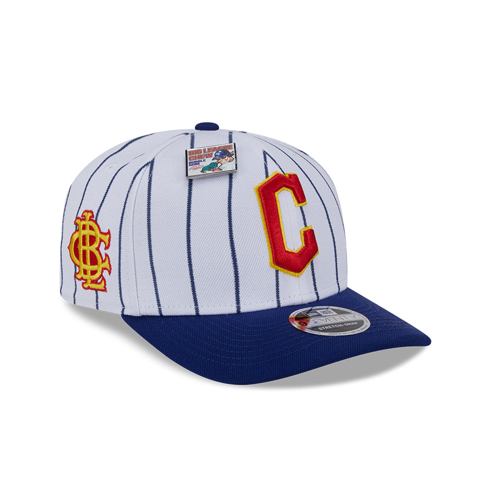 NEW ERA X BIG LEAGUE CHEW CLEVELAND GUARDIANS NAVY VISOR WHITE 9SEVENTY STRETCH SNAP CAP