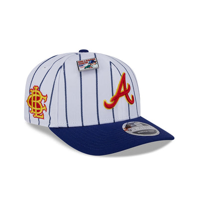 NEW ERA X BIG LEAGUE CHEW ATLANTA BRAVES NAVY VISOR WHITE 9SEVENTY STRETCH SNAP CAP