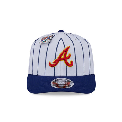 NEW ERA X BIG LEAGUE CHEW ATLANTA BRAVES NAVY VISOR WHITE 9SEVENTY STRETCH SNAP CAP