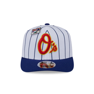 NEW ERA X BIG LEAGUE CHEW BALTIMORE ORIOLES NAVY VISOR WHITE 9SEVENTY STRETCH SNAP CAP