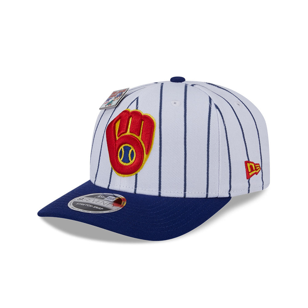 NEW ERA X BIG LEAGUE CHEW MILWAUKEE BREWERS NAVY VISOR WHITE 9SEVENTY STRETCH SNAP CAP