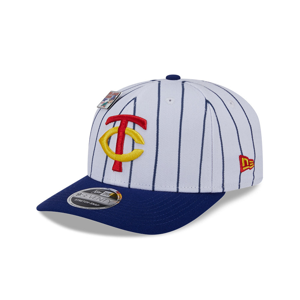 NEW ERA X BIG LEAGUE CHEW MINNESOTA TWINS NAVY VISOR WHITE 9SEVENTY STRETCH SNAP CAP