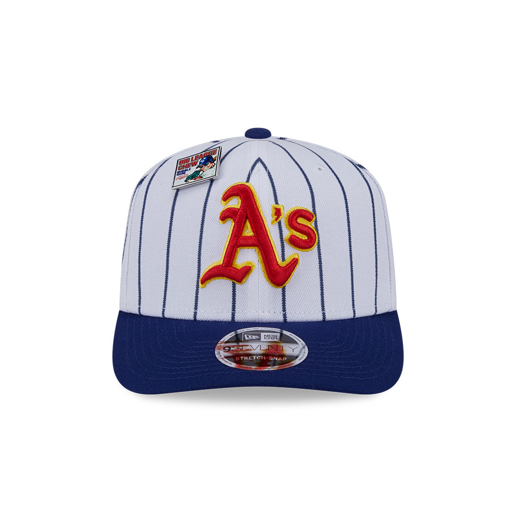 NEW ERA X BIG LEAGUE CHEW OAKLAND ATHLETICS NAVY VISOR WHITE 9SEVENTY STRETCH SNAP CAP