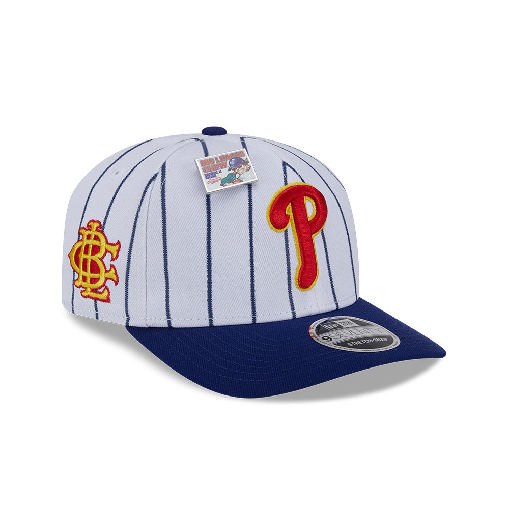 NEW ERA X BIG LEAGUE CHEW PHILADELPHIA PHILLIES NAVY VISOR WHITE 9SEVENTY STRETCH SNAP CAP