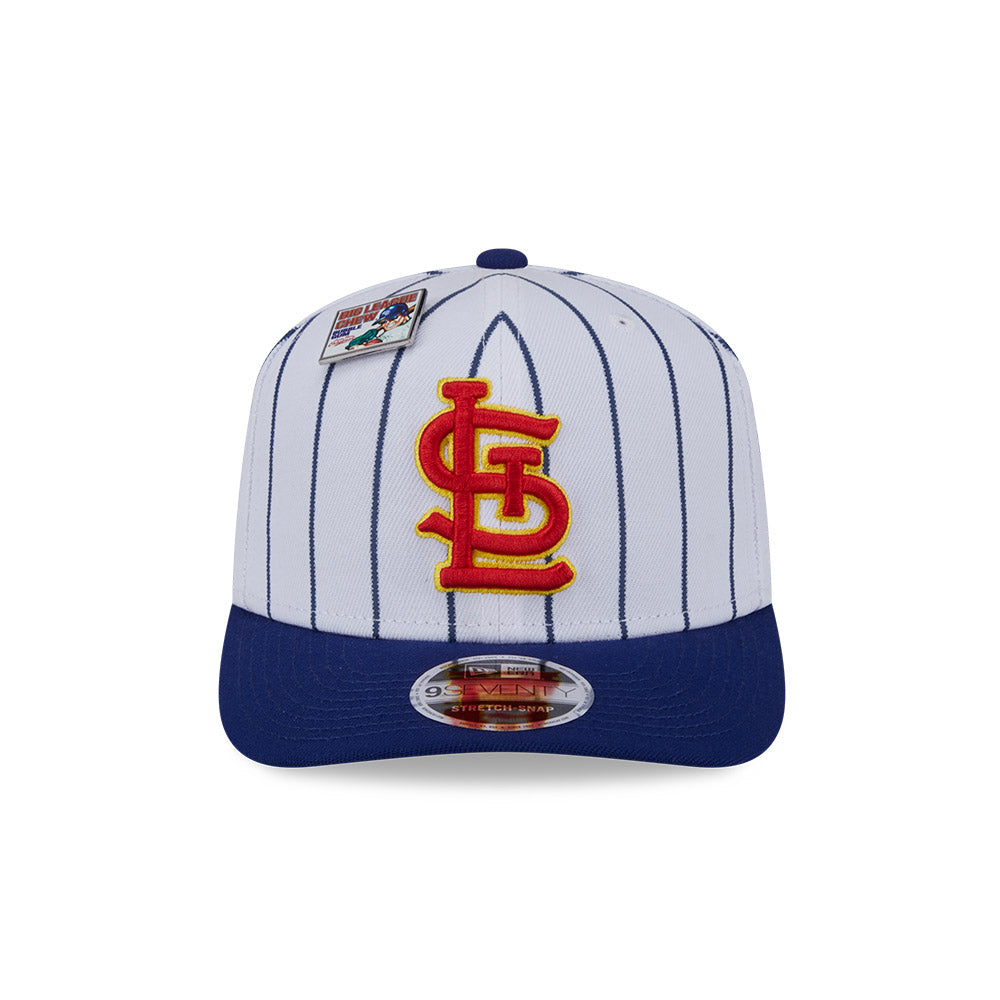 NEW ERA X BIG LEAGUE CHEW ST. LOUIS CARDINALS NAVY VISOR WHITE 9SEVENTY STRETCH SNAP CAP