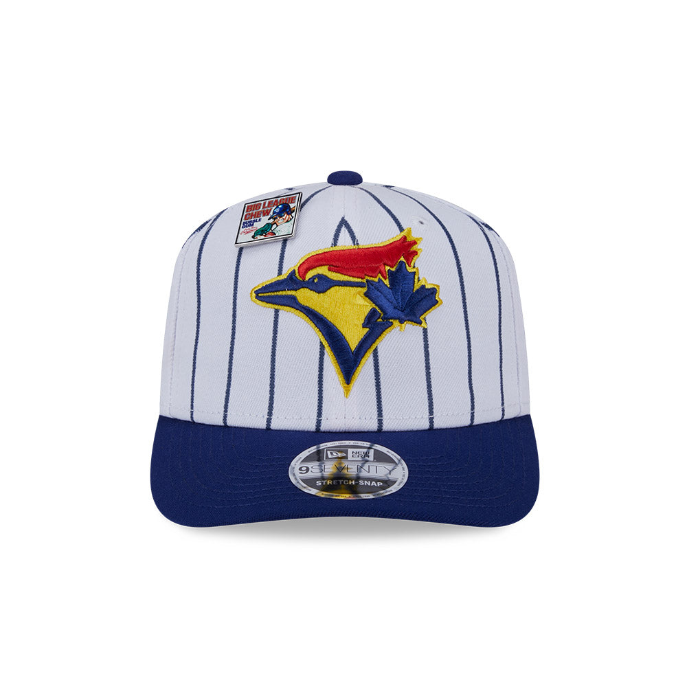 NEW ERA X BIG LEAGUE CHEW TORONTO BLUE JAYS NAVY VISOR WHITE 9SEVENTY STRETCH SNAP CAP