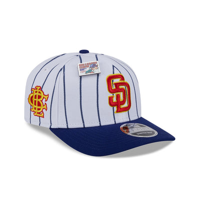 NEW ERA X BIG LEAGUE CHEW SAN DIEGO PADRES NAVY VISOR WHITE 9SEVENTY STRETCH SNAP CAP