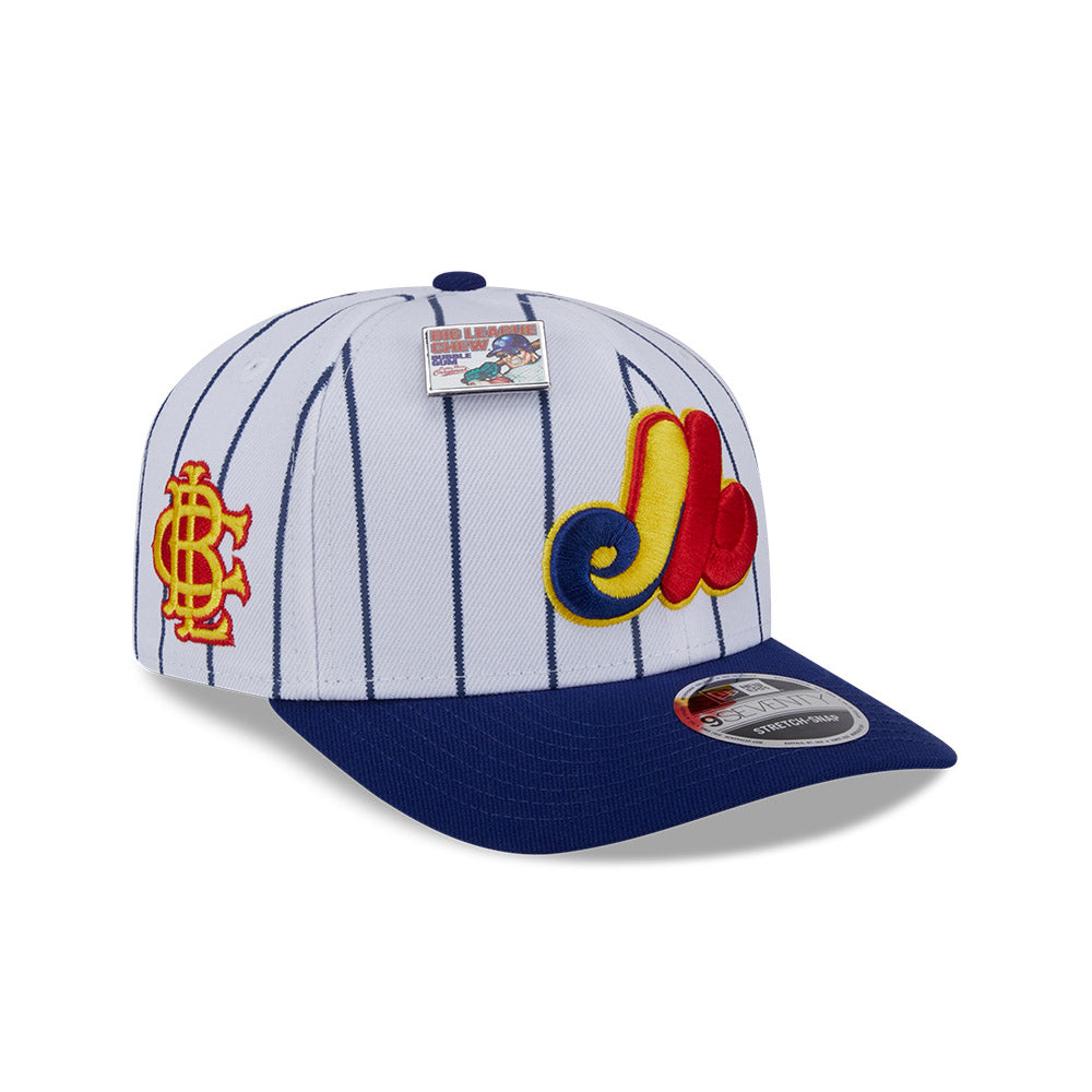 NEW ERA X BIG LEAGUE CHEW MONTREAL EXPOS NAVY VISOR WHITE 9SEVENTY STRETCH SNAP CAP