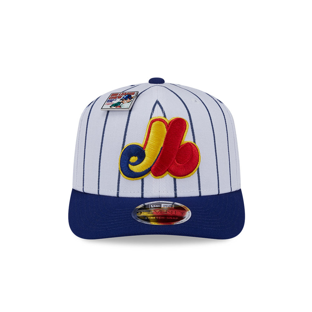 NEW ERA X BIG LEAGUE CHEW MONTREAL EXPOS NAVY VISOR WHITE 9SEVENTY STRETCH SNAP CAP