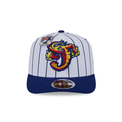 NEW ERA X BIG LEAGUE CHEW JACKSONVILLE JUMBO SHRIMP NAVY VISOR WHITE 9SEVENTY STRETCH SNAP CAP