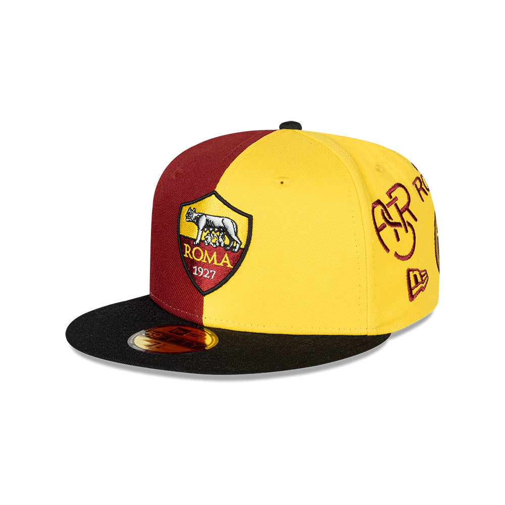 AS ROMA LOGO LIMITED EDITION BLACK VISOR RED AND A GOLD 59FIFTY CAP