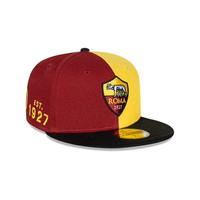 AS ROMA LOGO LIMITED EDITION BLACK VISOR RED AND A GOLD 59FIFTY CAP