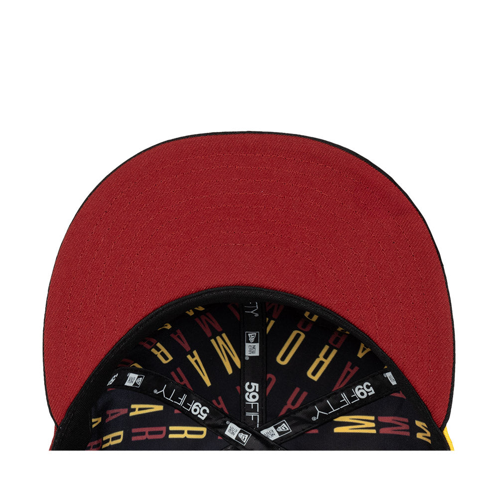 AS ROMA LOGO LIMITED EDITION BLACK VISOR RED AND A GOLD 59FIFTY CAP