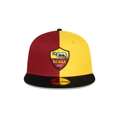 AS ROMA LOGO LIMITED EDITION BLACK VISOR RED AND A GOLD 59FIFTY CAP