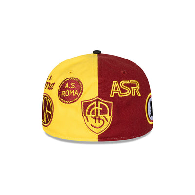 AS ROMA LOGO LIMITED EDITION BLACK VISOR RED AND A GOLD 59FIFTY CAP