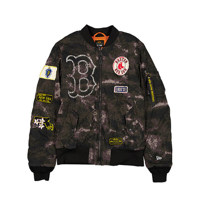 NEW ERA X ALPHA INDUSTRIES BOSTON RED SOX BLACK REVERSIBLE BOMBER JACKET