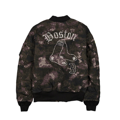 NEW ERA X ALPHA INDUSTRIES BOSTON RED SOX BLACK REVERSIBLE BOMBER JACKET