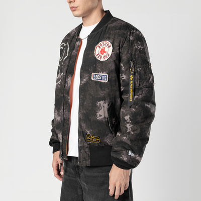 NEW ERA X ALPHA INDUSTRIES BOSTON RED SOX BLACK REVERSIBLE BOMBER JACKET