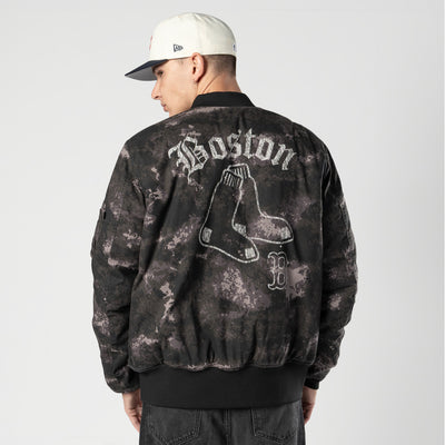 NEW ERA X ALPHA INDUSTRIES BOSTON RED SOX BLACK REVERSIBLE BOMBER JACKET