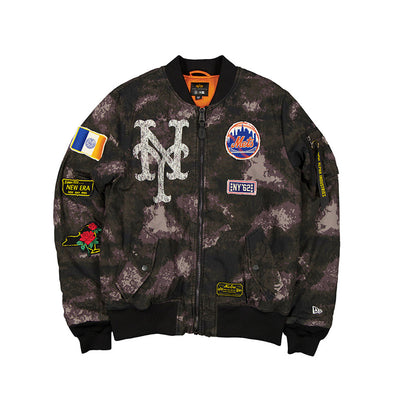 NEW ERA X ALPHA INDUSTRIES NEW YORK METS BLACK REVERSIBLE BOMBER JACKET