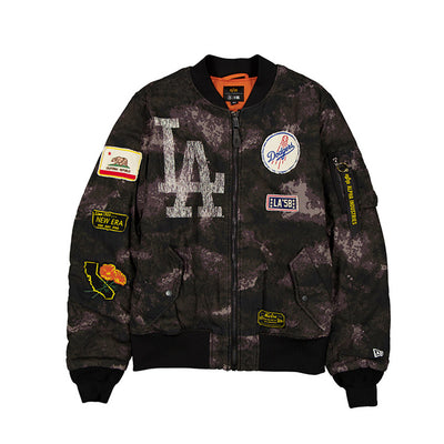 NEW ERA X ALPHA INDUSTRIES LOS ANGELES DODGERS BLACK REVERSIBLE BOMBER JACKET