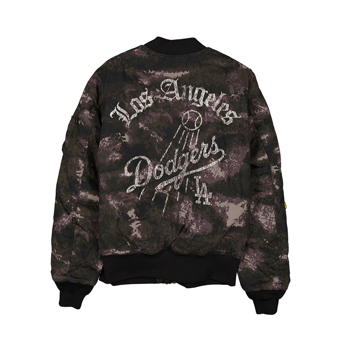 NEW ERA X ALPHA INDUSTRIES LOS ANGELES DODGERS BLACK REVERSIBLE BOMBER JACKET