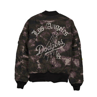 NEW ERA X ALPHA INDUSTRIES LOS ANGELES DODGERS BLACK REVERSIBLE BOMBER JACKET