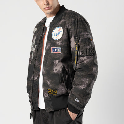 NEW ERA X ALPHA INDUSTRIES LOS ANGELES DODGERS BLACK REVERSIBLE BOMBER JACKET