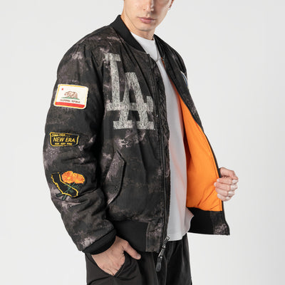 NEW ERA X ALPHA INDUSTRIES LOS ANGELES DODGERS BLACK REVERSIBLE BOMBER JACKET