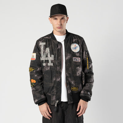 NEW ERA X ALPHA INDUSTRIES LOS ANGELES DODGERS BLACK REVERSIBLE BOMBER JACKET