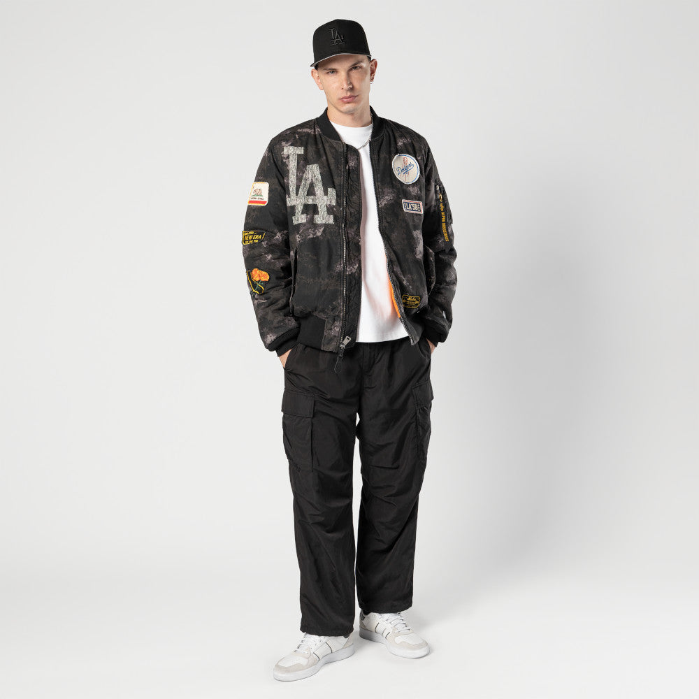 NEW ERA X ALPHA INDUSTRIES LOS ANGELES DODGERS BLACK REVERSIBLE BOMBER JACKET