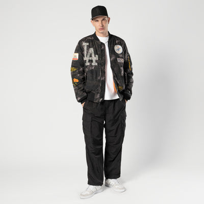 NEW ERA X ALPHA INDUSTRIES LOS ANGELES DODGERS BLACK REVERSIBLE BOMBER JACKET
