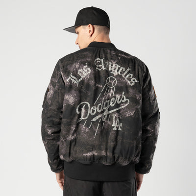 NEW ERA X ALPHA INDUSTRIES LOS ANGELES DODGERS BLACK REVERSIBLE BOMBER JACKET