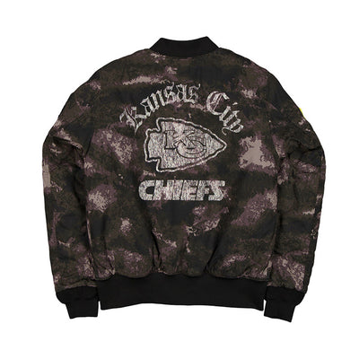 NEW ERA X ALPHA INDUSTRIES KANSAS CITY CHIEFS BLACK REVERSIBLE BOMBER JACKET