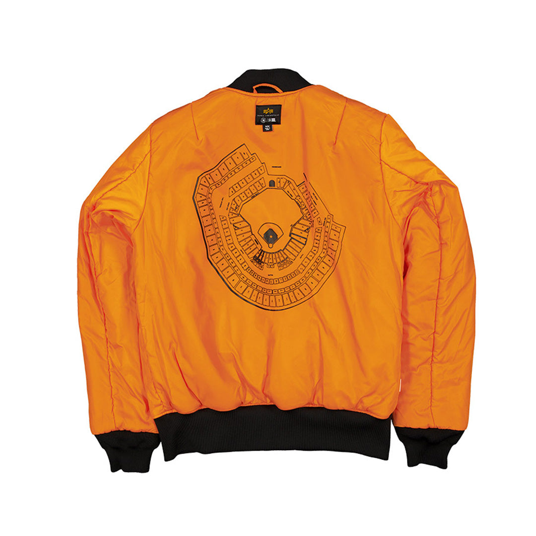 NEW ERA X ALPHA INDUSTRIES KANSAS CITY CHIEFS BLACK REVERSIBLE BOMBER JACKET
