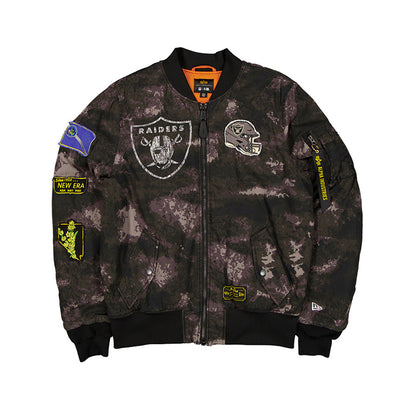 NEW ERA X ALPHA INDUSTRIES LAS VEGAS RAIDERS BLACK REVERSIBLE BOMBER JACKET