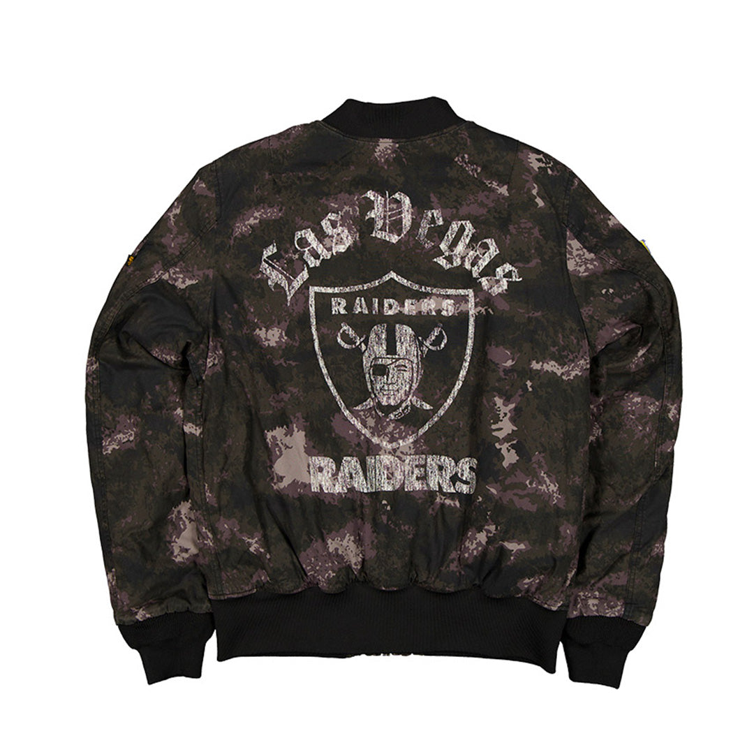 NEW ERA X ALPHA INDUSTRIES LAS VEGAS RAIDERS BLACK REVERSIBLE BOMBER JACKET
