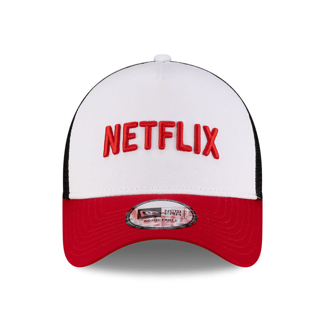 NEW ERA X NETFLIX 2-TONE SCARLET VISOR WHITE 9FORTY AF TRUCKER CAP