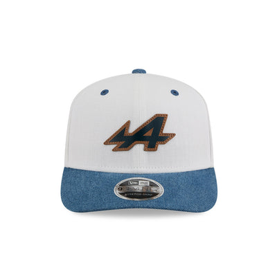 BWT ALPINE F1 TEAM AUSTIN RACE SPECIAL 2-TONE DENIM VISOR BEIGE 9SEVENTY STRETCH SNAP CAP