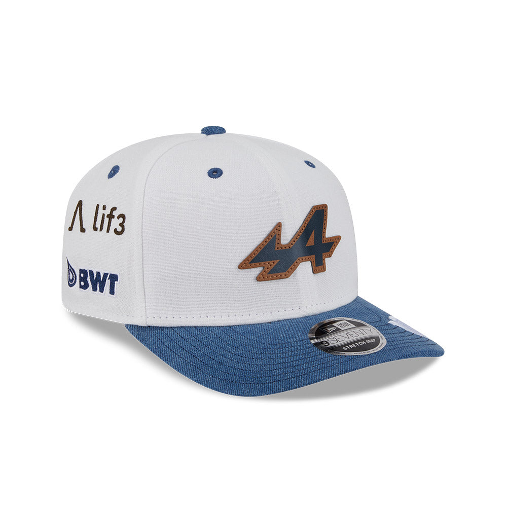 BWT ALPINE F1 TEAM AUSTIN RACE SPECIAL 10 2-TONE DENIM VISOR BEIGE 9SEVENTY STRETCH SNAP CAP