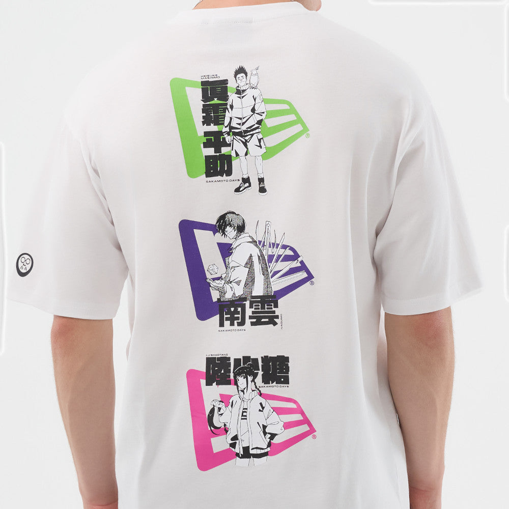 NEW ERA X NETFLIX SAKAMOTO DAYS CHARACTERS WHITE OVERSIZED SHORT SLEEVE T-SHIRT