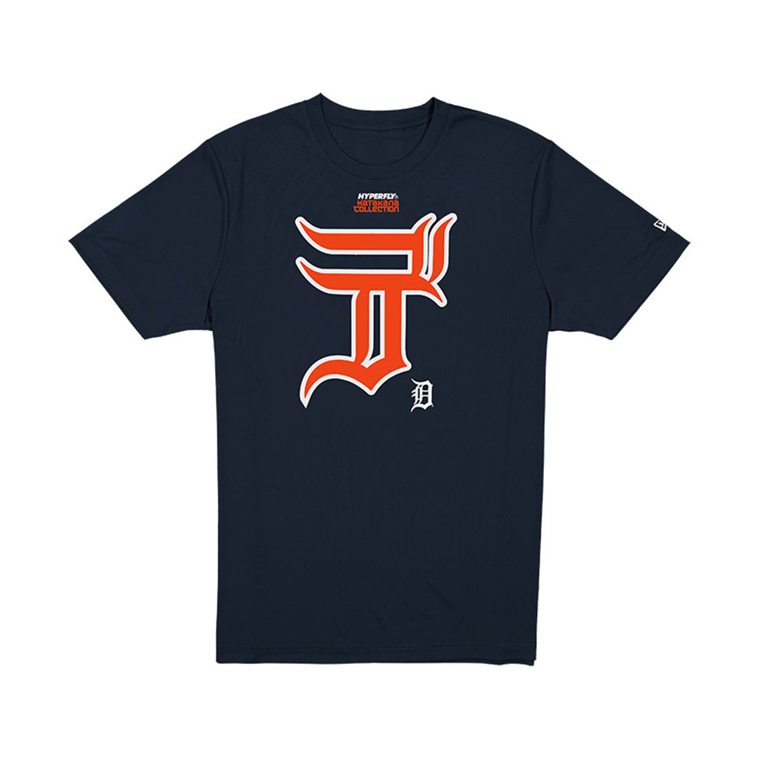 NEW ERA X HYPERFLY KATAKANA X MLB DETROIT TIGERS NAVY SHORT SLEEVE T-SHIRT