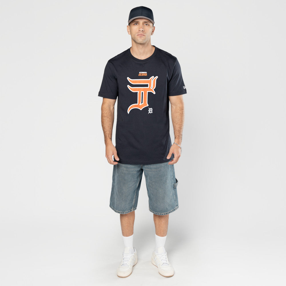 NEW ERA X HYPERFLY KATAKANA X MLB DETROIT TIGERS NAVY SHORT SLEEVE T-SHIRT