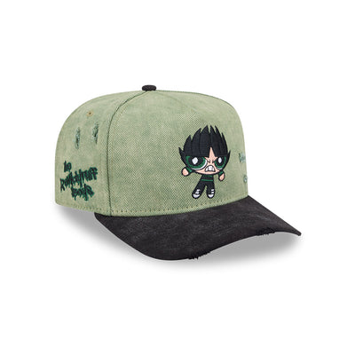 NEW ERA X POWERPUFF GIRLS BUTTERCUP DISTRESSED 2-TONE BLACK VISOR WASHED GREEN 9FIFTY AF PRE-CURVED CAP