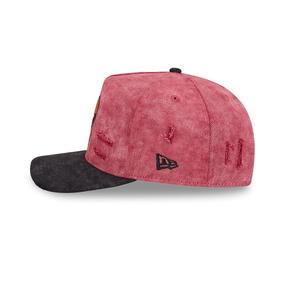 NEW ERA X POWERPUFF GIRLS BLOSSOM DISTRESSED 2-TONE BLACK VISOR WASHED RED 9FIFTY AF PRE-CURVED CAP
